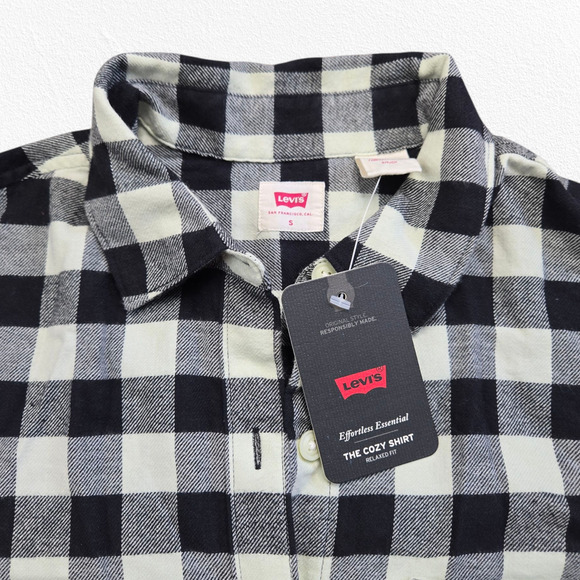Levi's Black White Buffalo Check Classic Flannel Button Down Shirt Size Small - Picture 2 of 10